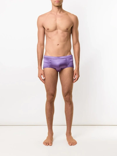 Shop Amir Slama Satin Swim Trunks In Purple