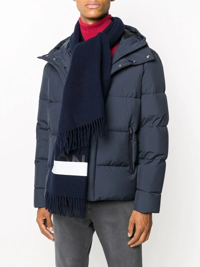 Shop Moncler Graphic Logo Print Scarf In Blue