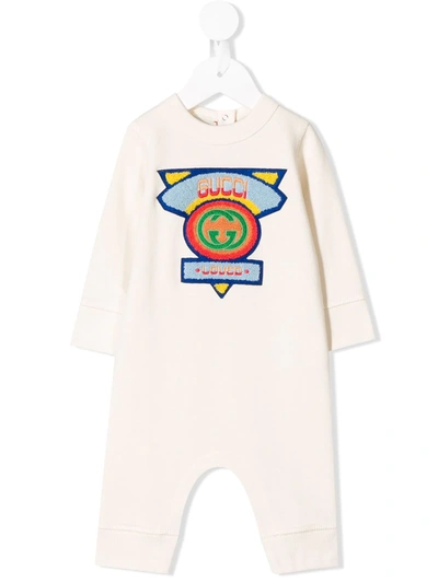 Shop Gucci Embroidered Babygrow In Neutrals