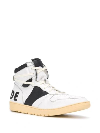 Shop Rhude High Top Logo Sneakers In White