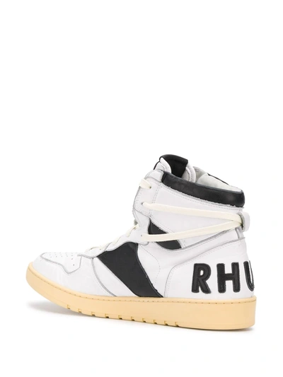 Shop Rhude High Top Logo Sneakers In White