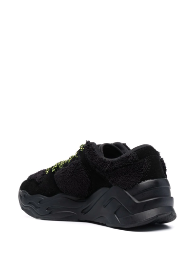 Shop Just Cavalli Faux-fur Chunky Low-top Sneakers In Black