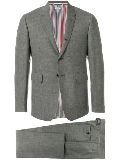Shop Thom Browne Classic Suit With Tie In 2ply Fresco In Grey