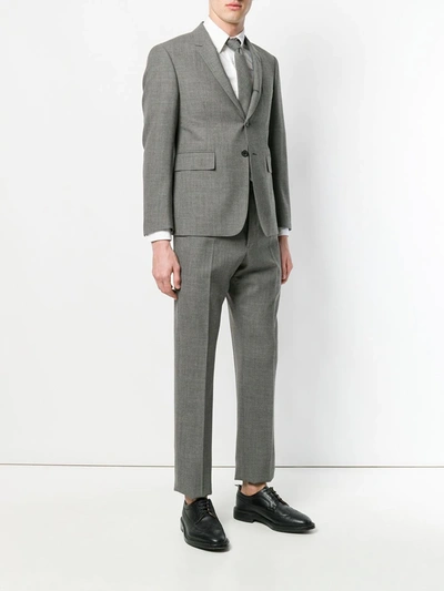 Shop Thom Browne Classic Suit With Tie In 2ply Fresco In Grey
