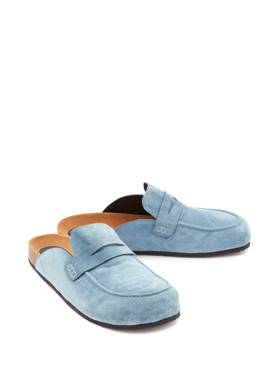 Shop Jw Anderson Suede Loafer Mules In Blue