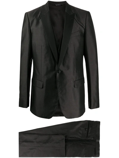 Shop Dolce & Gabbana Polka Dots Three-piece Dinner Suit In Black