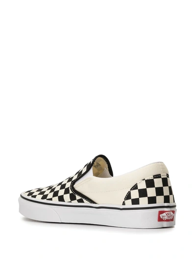 Vans Classic Slip On In Checkerboard Print In White And Black With White Stripe In White