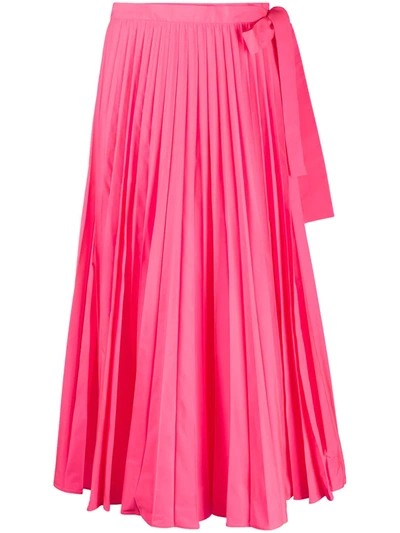 Shop Valentino Tied-waist Pleated Skirt In Pink