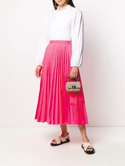 Valentino Nylon Canvas Midi Skirt W/side Bow In Pink