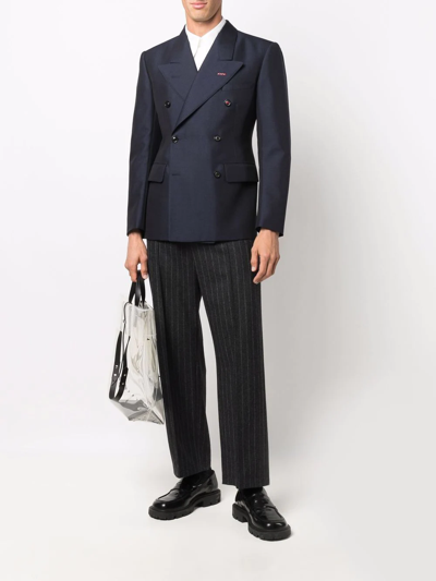 Maison Margiela Double-breasted Navy Blazer In Black