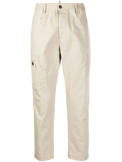 Shop Dsquared2 Cropped Distressed Trousers In 800 Stone