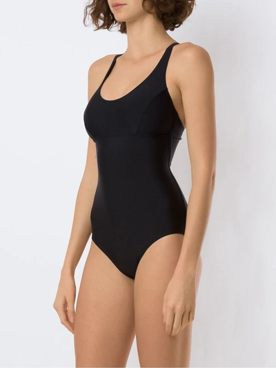 Shop Amir Slama Crossover Straps One Piece In Black