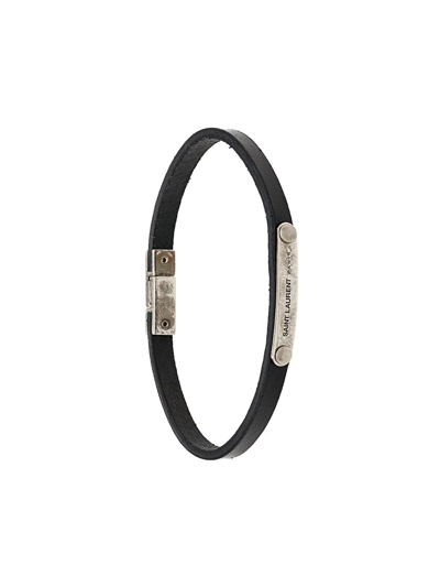 Shop Saint Laurent Engraved Plaque Bracelet In Black