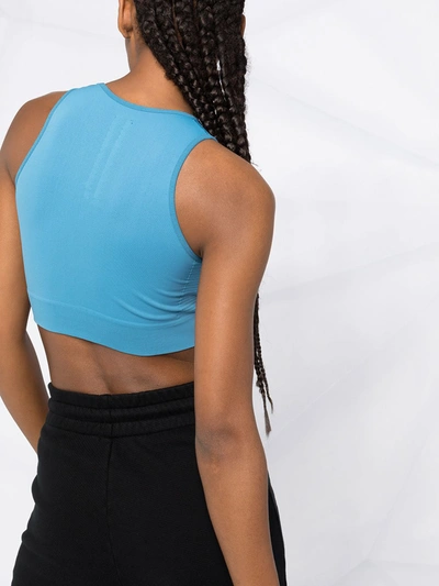 Shop Rick Owens Cropped Logo-print Top In Blue