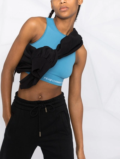 Shop Rick Owens Cropped Logo-print Top In Blue