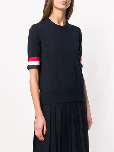Thom Browne Tricolour Cuff Knit T-shirt In Blue