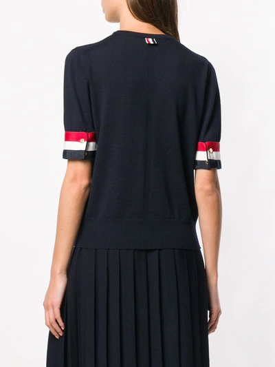 Thom Browne Tricolour Cuff Knit T-shirt In Blue