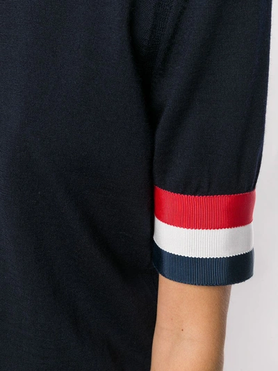 Thom Browne Tricolour Cuff Knit T-shirt In Blue