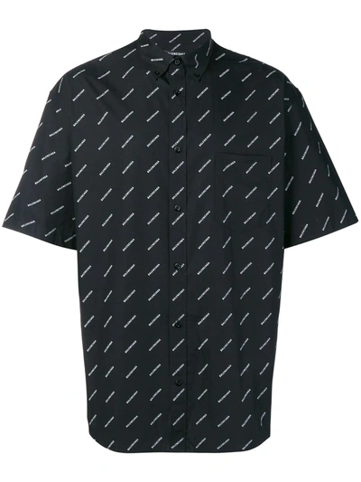 Shop Balenciaga All-over Logo Poplin Shirt In Black