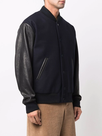 Golden Goose Aleandro Bomber Jacket With Leather Sleeves In Blau