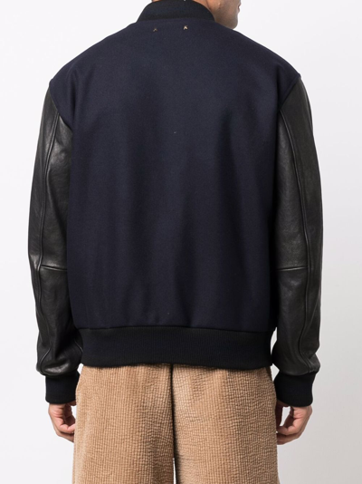 Golden Goose Aleandro Bomber Jacket With Leather Sleeves In Blau