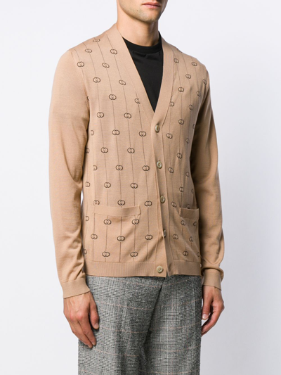 Shop Gucci Double G Jacquard Cardigan In Brown