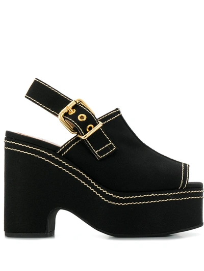 Shop Marni Peep Toe Wedge Sandals In Black