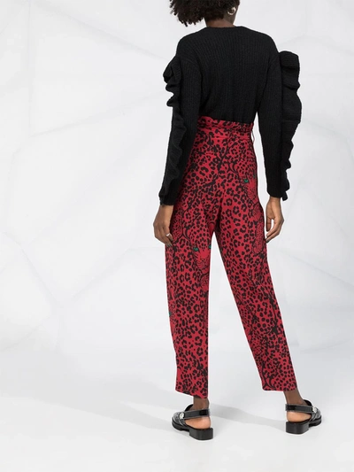 Shop Red Valentino Leopard Print High-waisted Trousers In Black