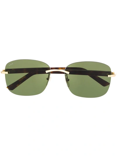 Shop Cartier C Décor Rimless Rectangular-frame Sunglasses In Black