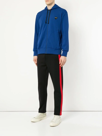 Comme Des Garçons Play Logo-patch Zip-up Hoodie In Blue