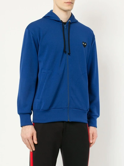 Shop Comme Des Garçons Play Big Heart Zip-up Hoodie In Blue