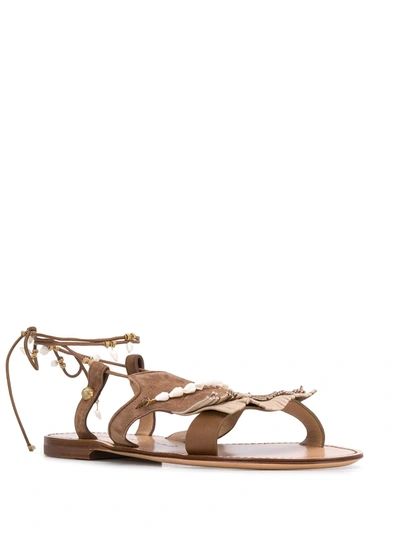 Santoni Open Toe Beaded-fringed Sandals In Black