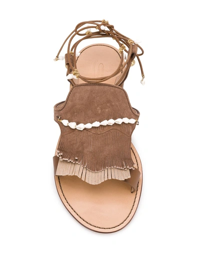 Santoni Open Toe Beaded-fringed Sandals In Black