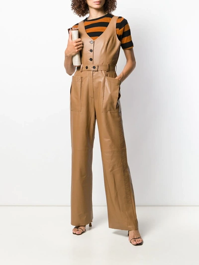 Shop Ruban Leather Pinafore Jumpsuit In Brown