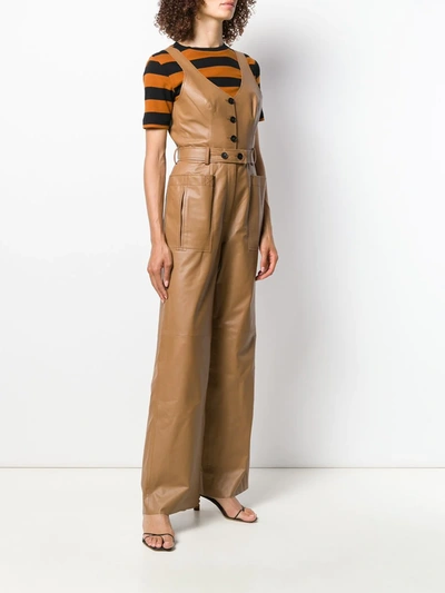 Shop Ruban Leather Pinafore Jumpsuit In Brown