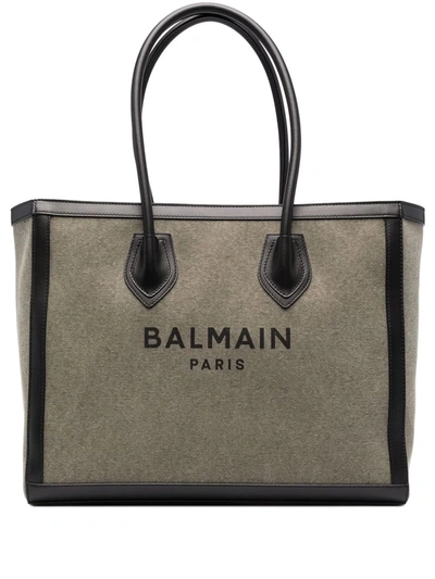 Balmain B-army 42 Canvas Shopper In Grün