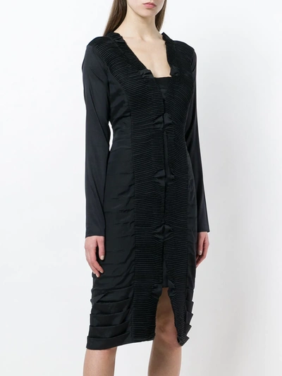 Pre-owned Gucci 2000s Pleated Long-sleeved Midi Dress In Black