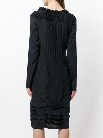 Pre-owned Gucci 2000s Pleated Long-sleeved Midi Dress In Black