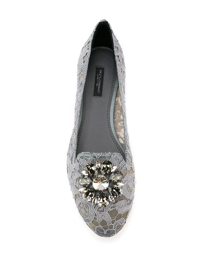 Shop Dolce & Gabbana Vally Taormina Lace Ballerina Shoes In Grey
