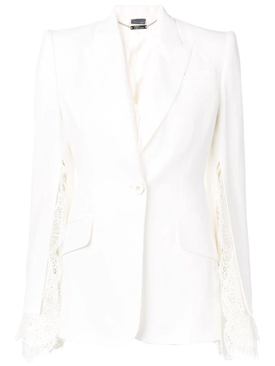 Shop Alexander Mcqueen Lace Trim Blazer In White