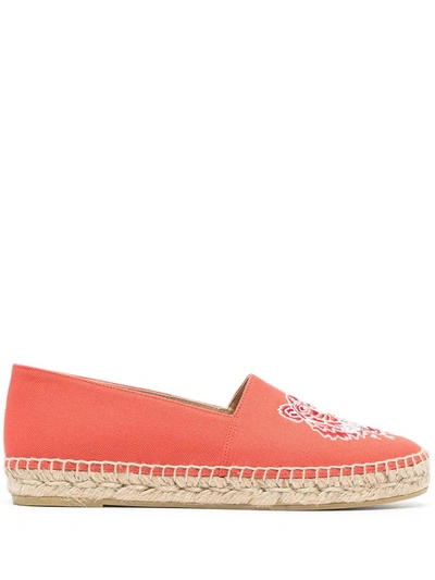 Shop Kenzo Tiger Motif Embroidered Espadrilles In Orange