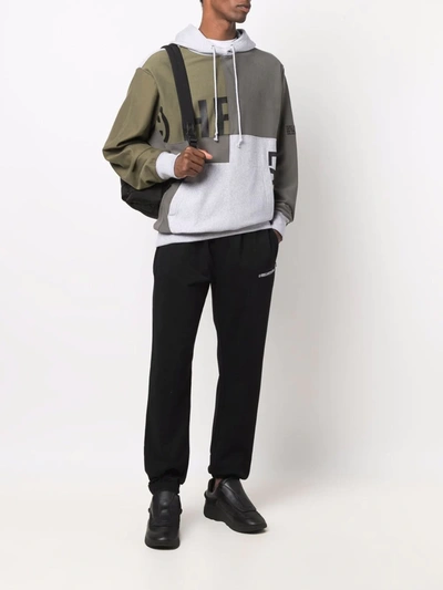 Helmut Lang Patchwork Logo-print Pullover Hoodie In Grey