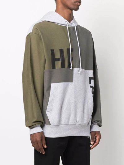 Shop Helmut Lang Patchwork Logo-print Pullover Hoodie In Grey
