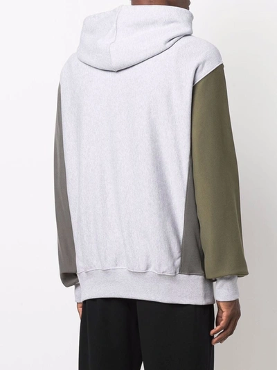 Shop Helmut Lang Patchwork Logo-print Pullover Hoodie In Grey