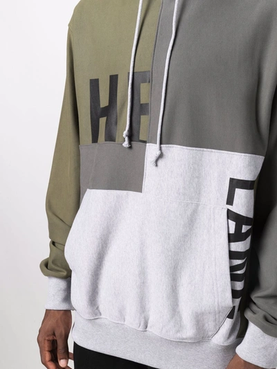 Shop Helmut Lang Patchwork Logo-print Pullover Hoodie In Grey