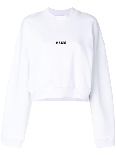 Shop Msgm Cropped Mini Logo Sweatshirt In White