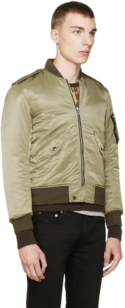 Shop Saint Laurent Olive Green Bomber Jacket