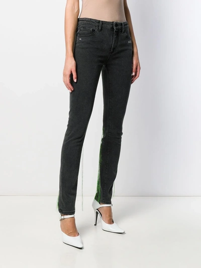 Off-white Embroidered Fringed Skinny Jeans In Grey