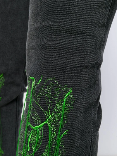 Off-white Embroidered Fringed Skinny Jeans In Grey