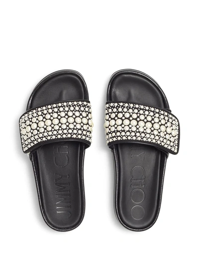 Jimmy Choo Fitz Embellished Canvas-leather Slides In Schwarz